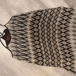 Sleeveless Halter Dress with Geometric Ikat Print - Black & Cream